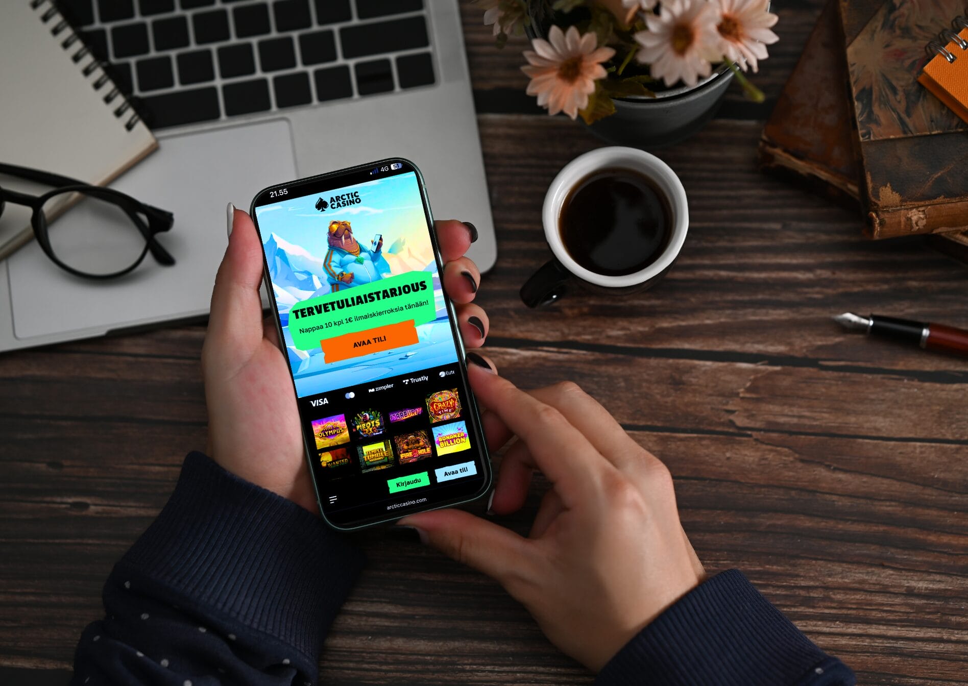 Arctic Casinon mobiilikasino puhelimen n&auml;yt&ouml;ll&auml;