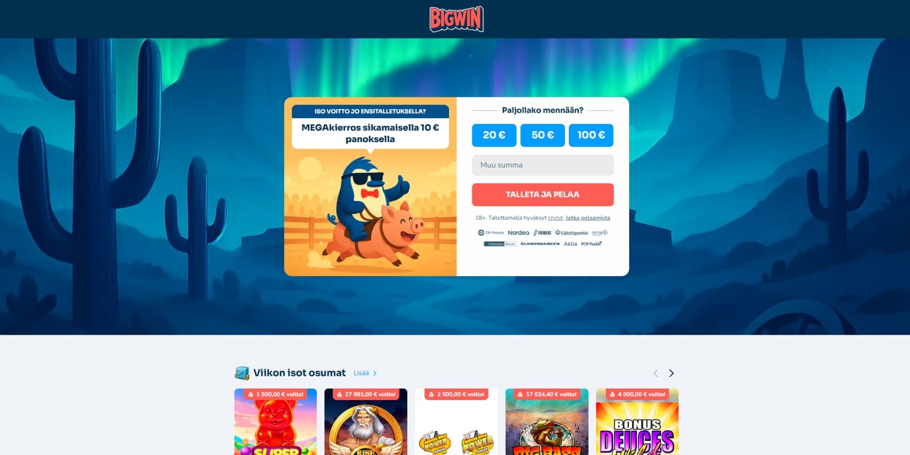 Bigwin Casinon ulkoasu