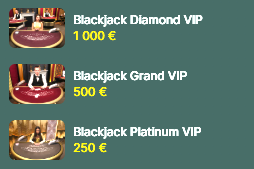 Blackjack platinum, grand ja diamond vip-pöydät