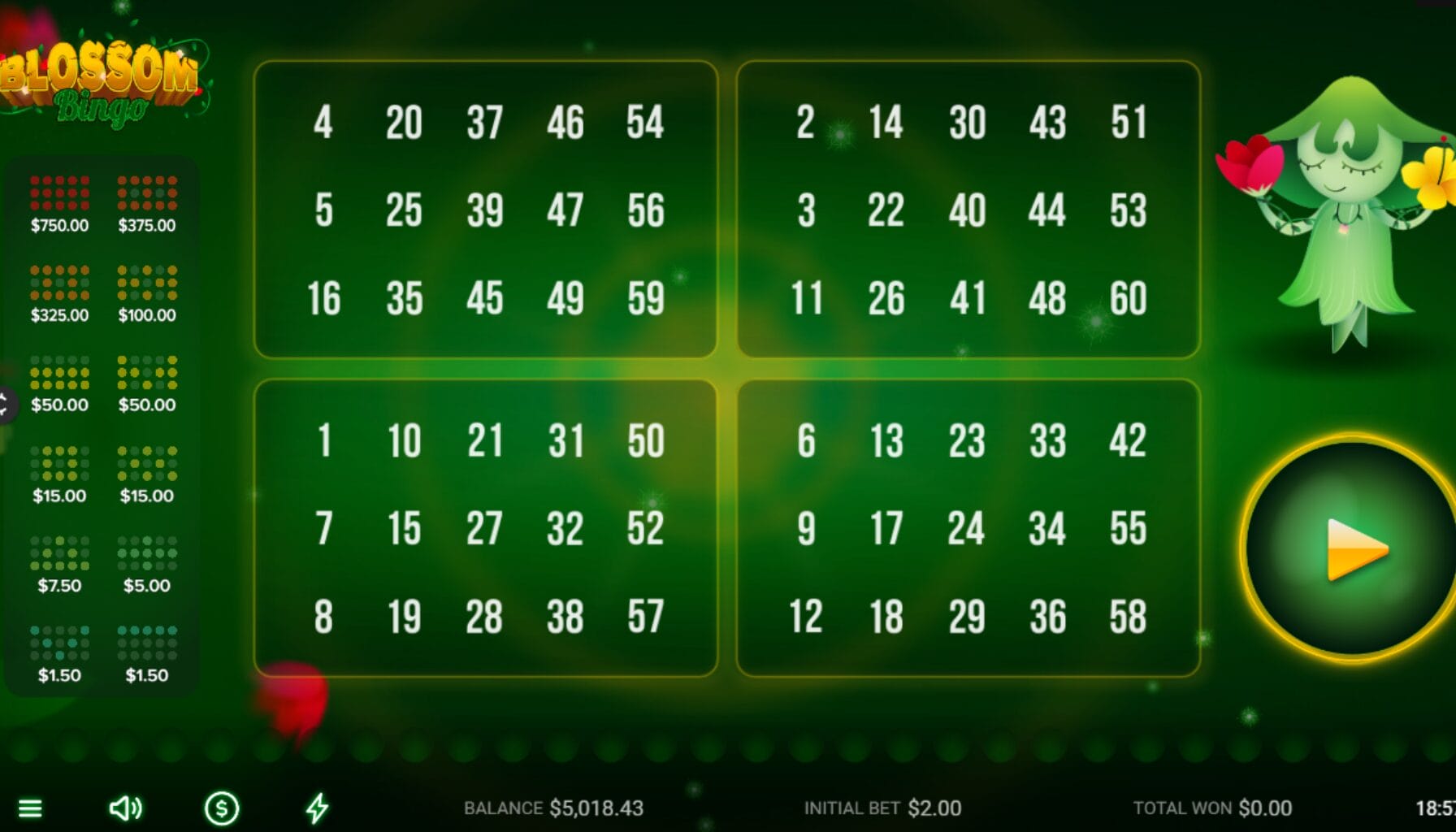 Blossom Bingo Darwin Gaming Blossom Bingon aloitusruutu