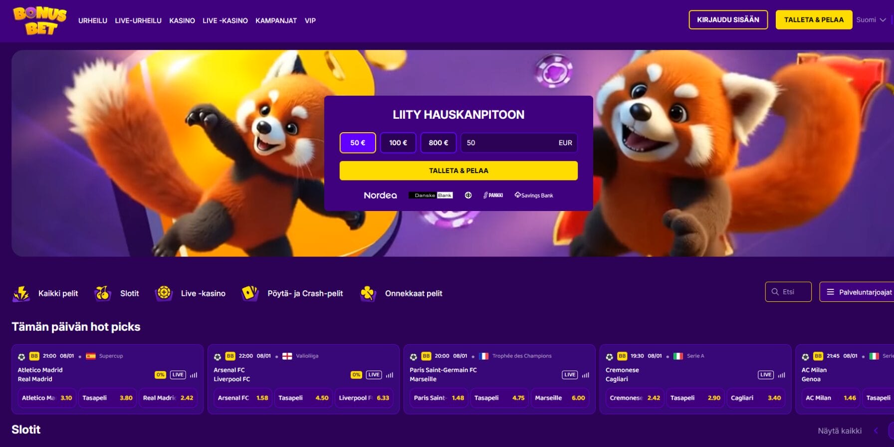 Bonusbet Casinon ulkoasu