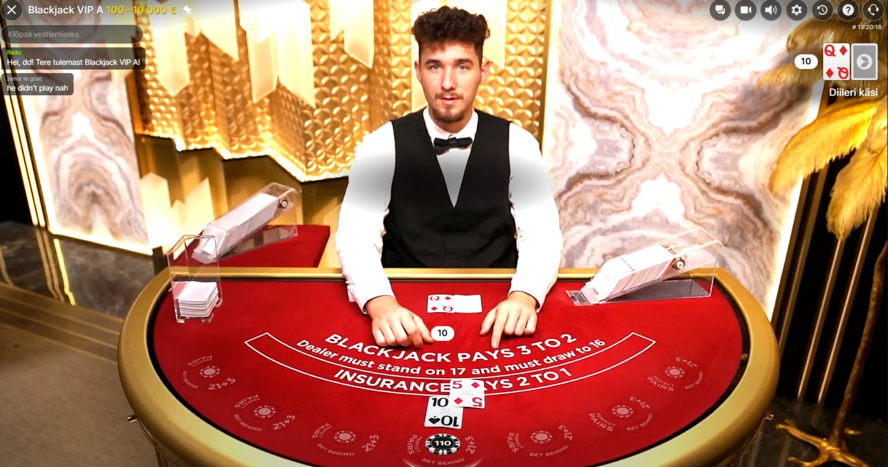 Evolution Gaming Blackjack VIP A: Peli käynnissä Evolution Gaming Blackjack VIP A