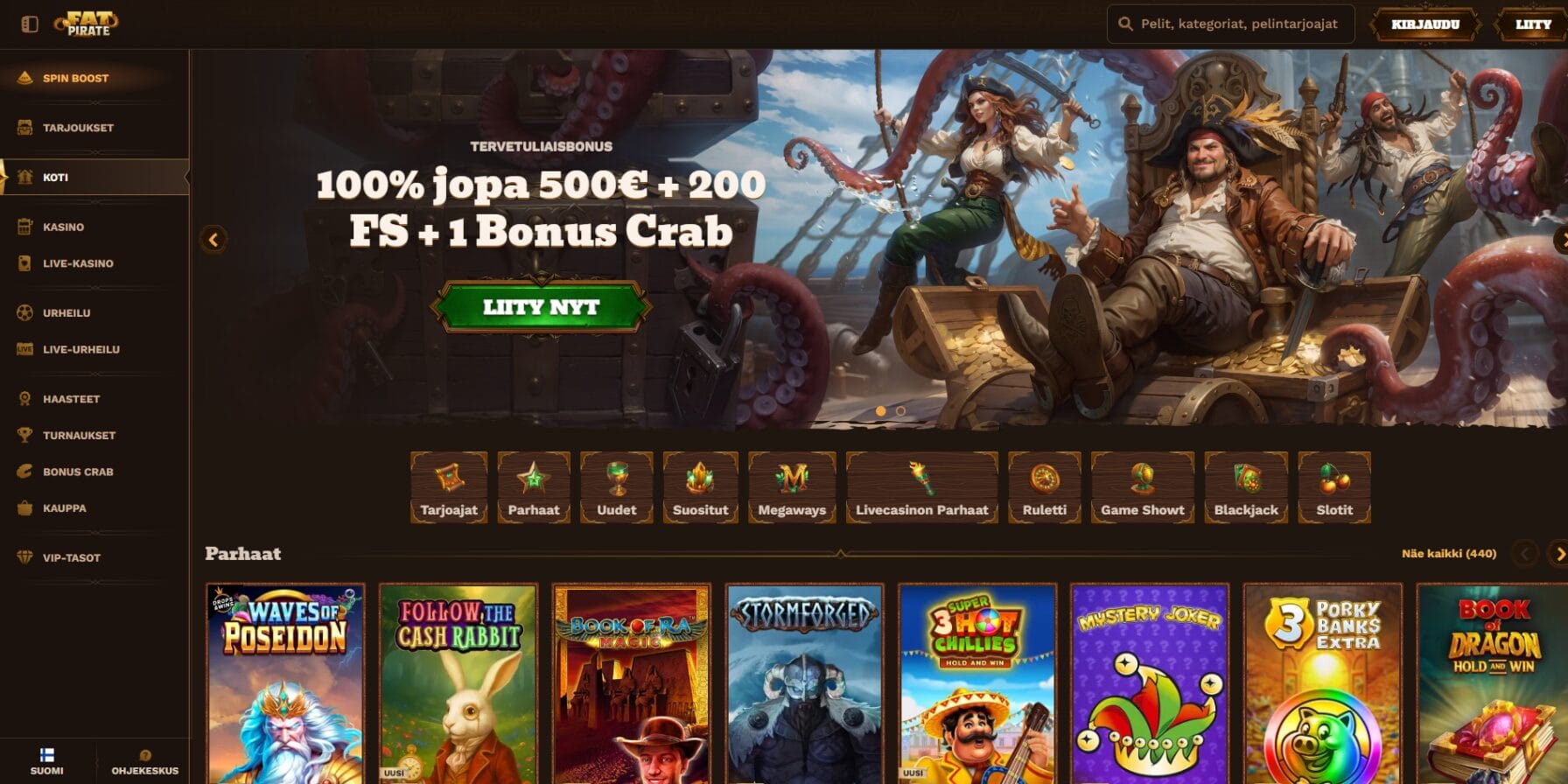 FatPirate Casinon ulkoasu FatPirate Casinon ulkoasu