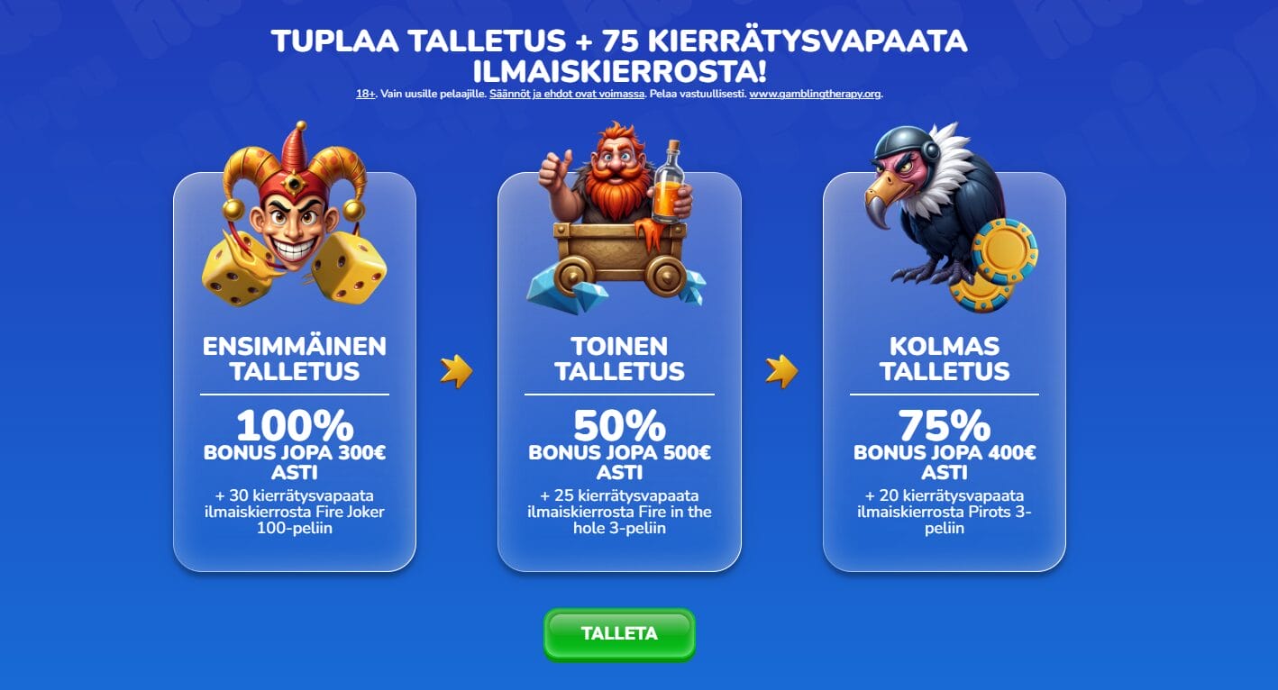 Huippukasinon tervetulobonuksen sis&auml;lt&ouml;