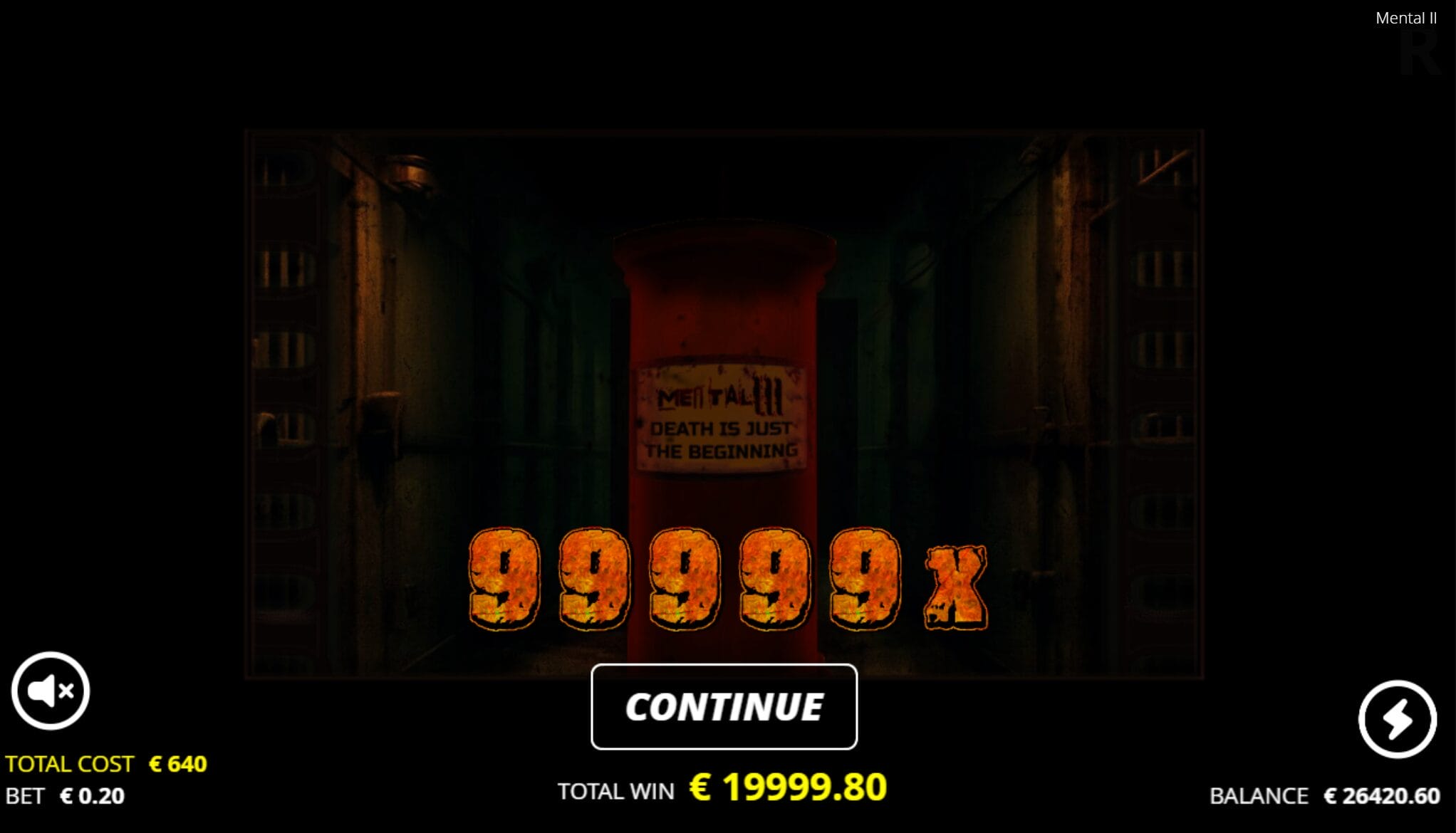 T&auml;lt&auml; n&auml;ytt&auml;&auml; peliruutu kun voitat Nolimit Cityn Mental 2 -pelist&auml; p&auml;&auml;voiton 99 999x
