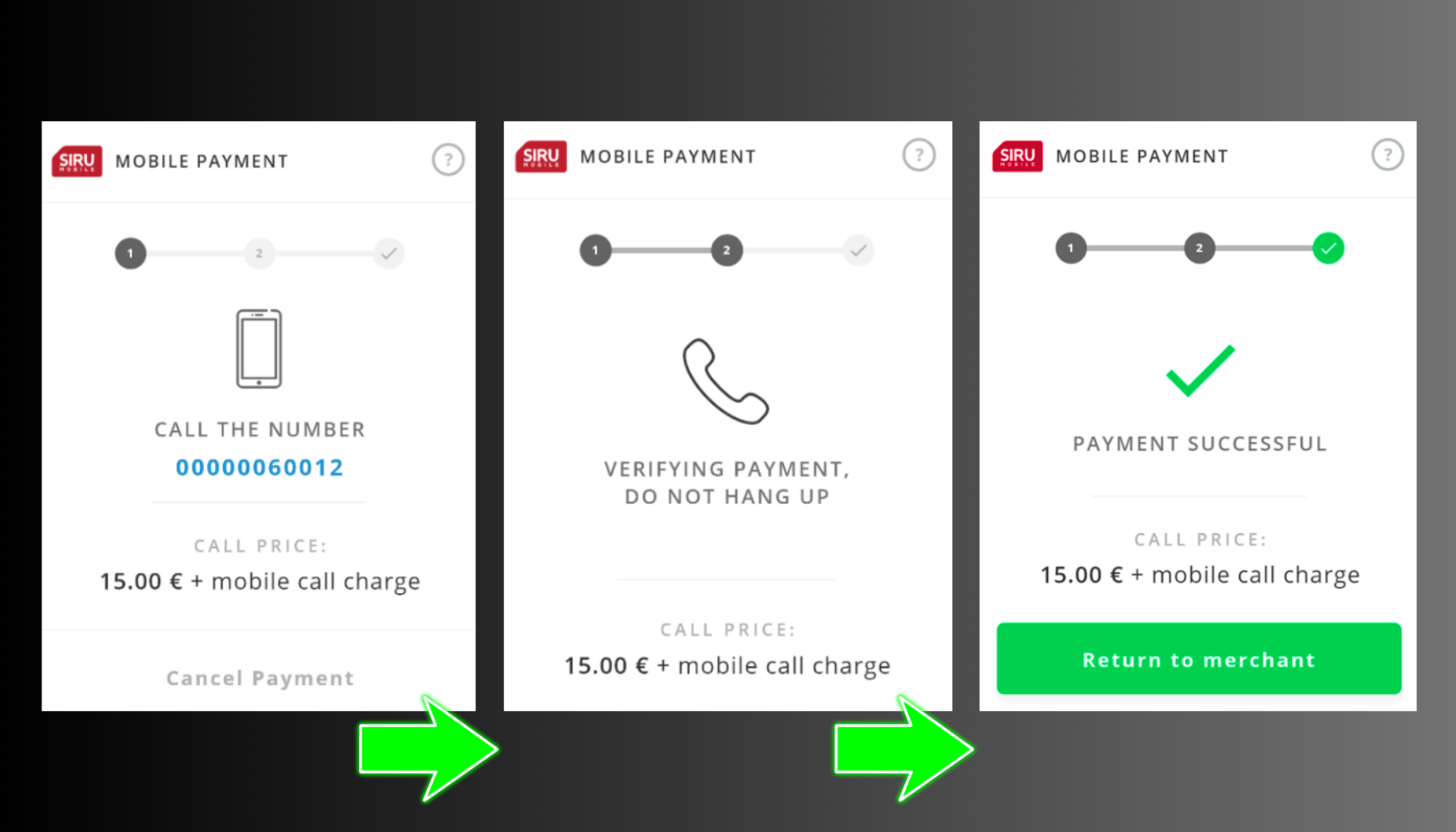 Siru Mobile talletus vaiheet