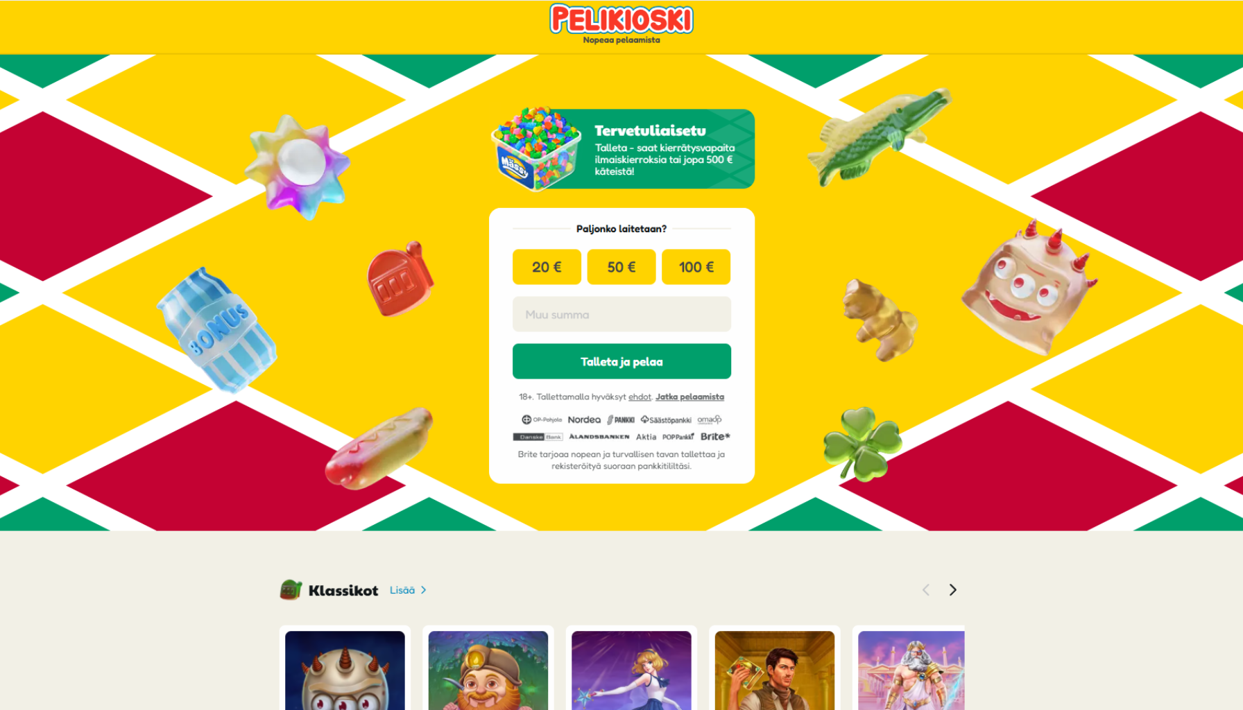 Pelikioski kasinon ulkoasu