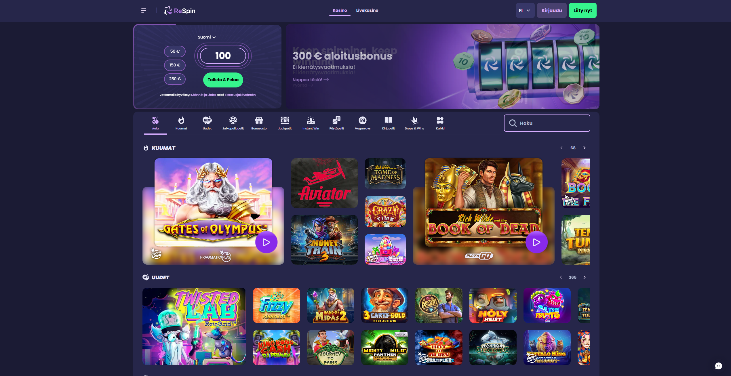 ReSpin Casinon ulkoasu