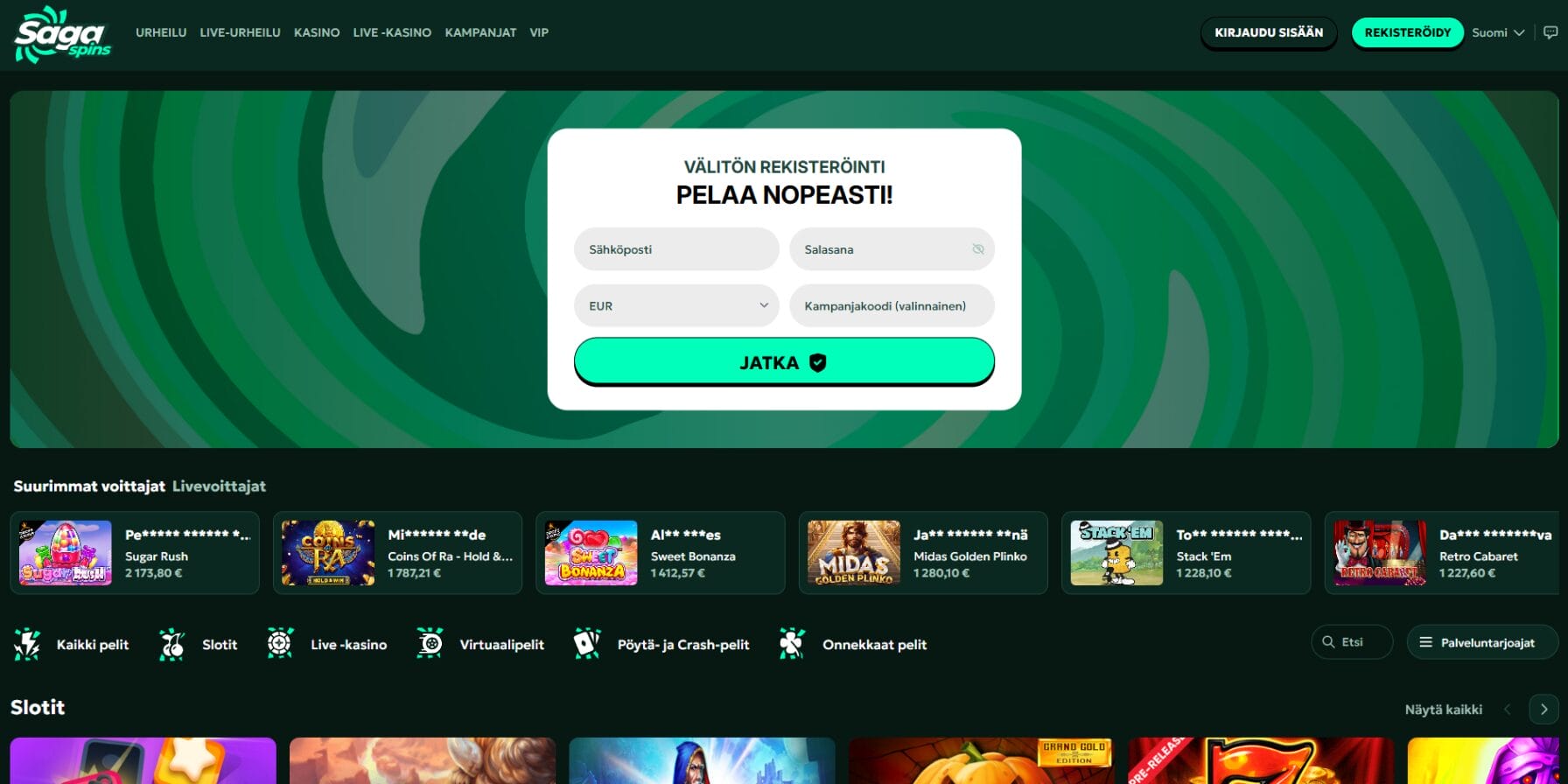 SagaSpins Casinon ulkoasu SagaSpins Casinon ulkoasu