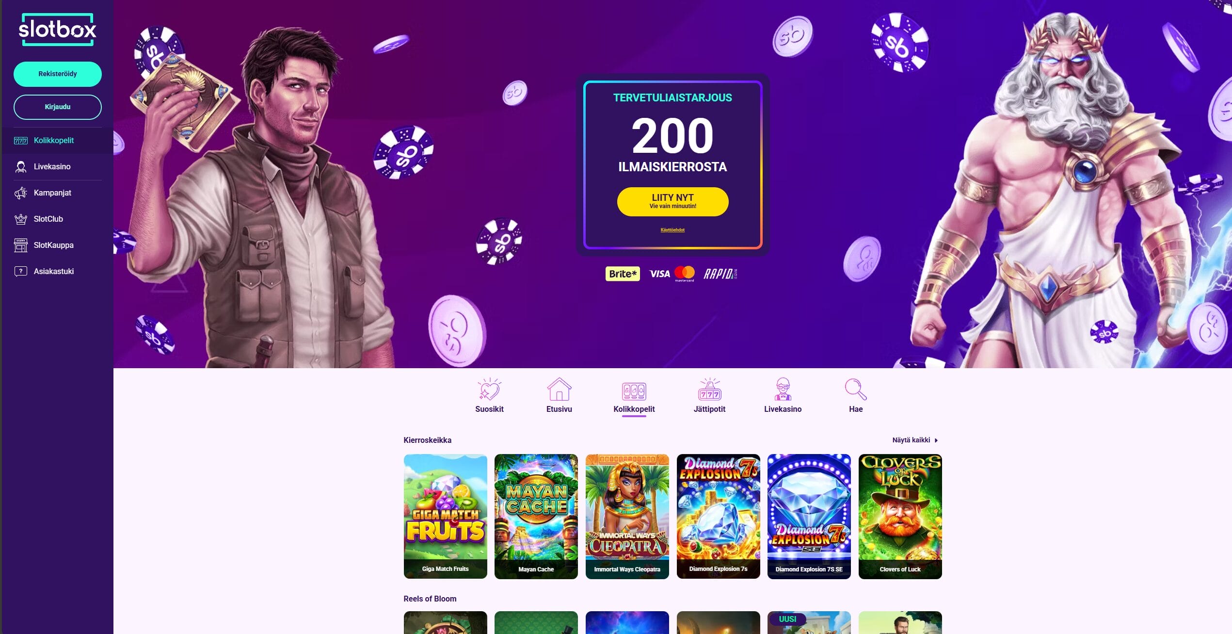Slotbox kasinon ulkoasu Slotbox nettikasinon etusivu