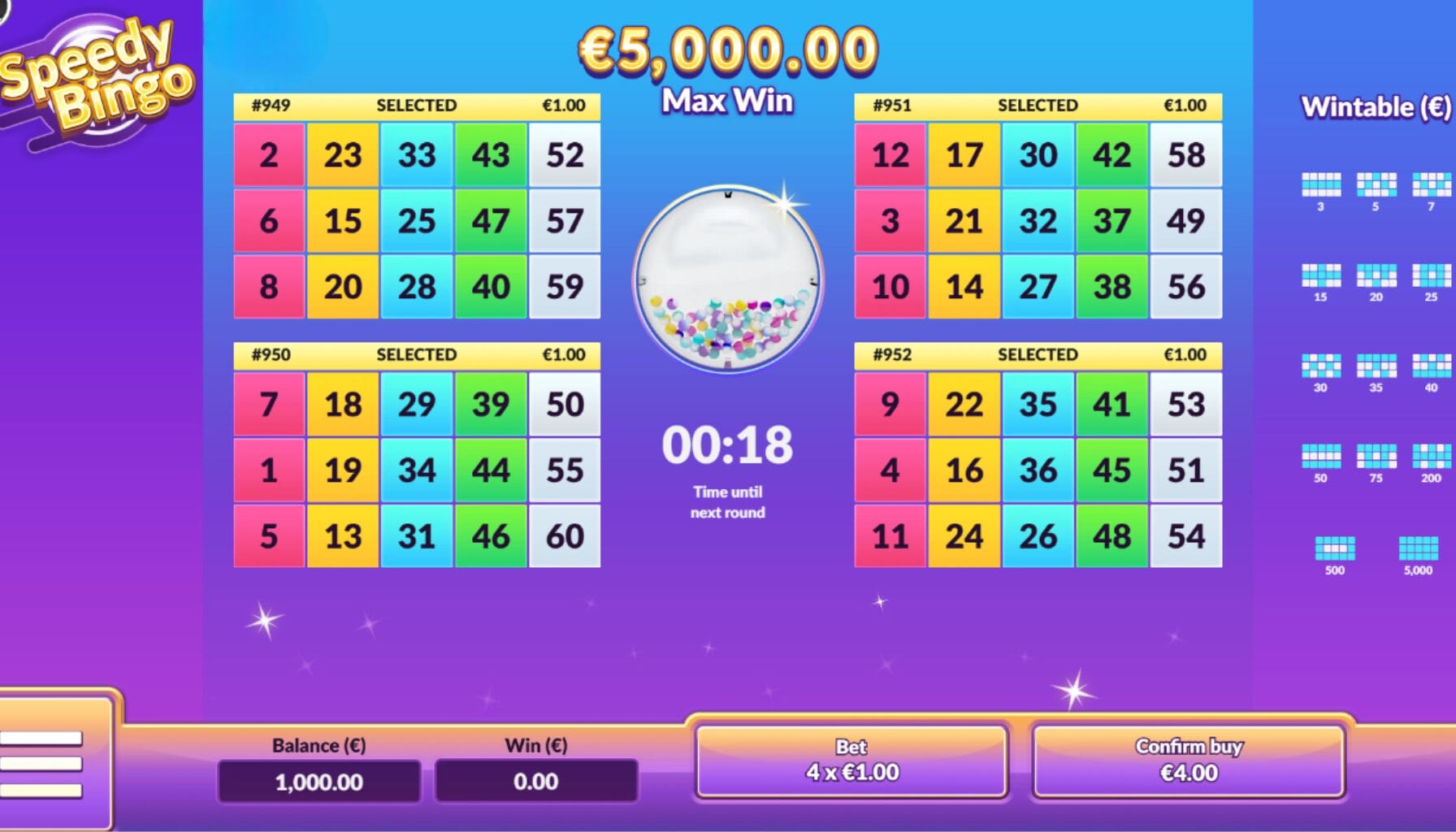 Speedy Bingo Air Dice Speedy Bingon peliruudun aloitus