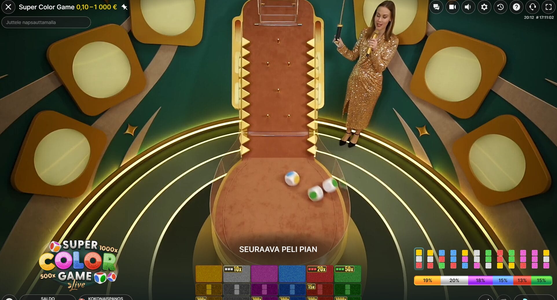 Super Color Game: Evolution Gaming v&auml;rikk&auml;isiin noppiin perustuva live-kasinopeli