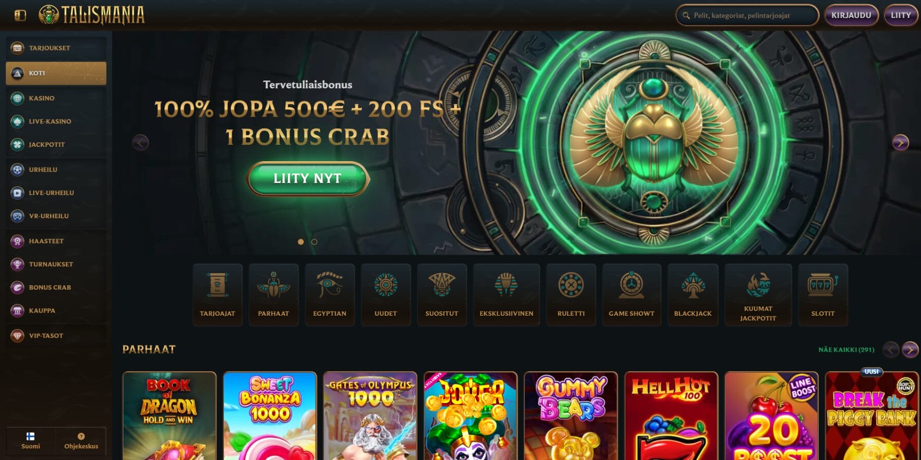 Talismania Casinon ulkoasu Talismania Casinon ulkoasu