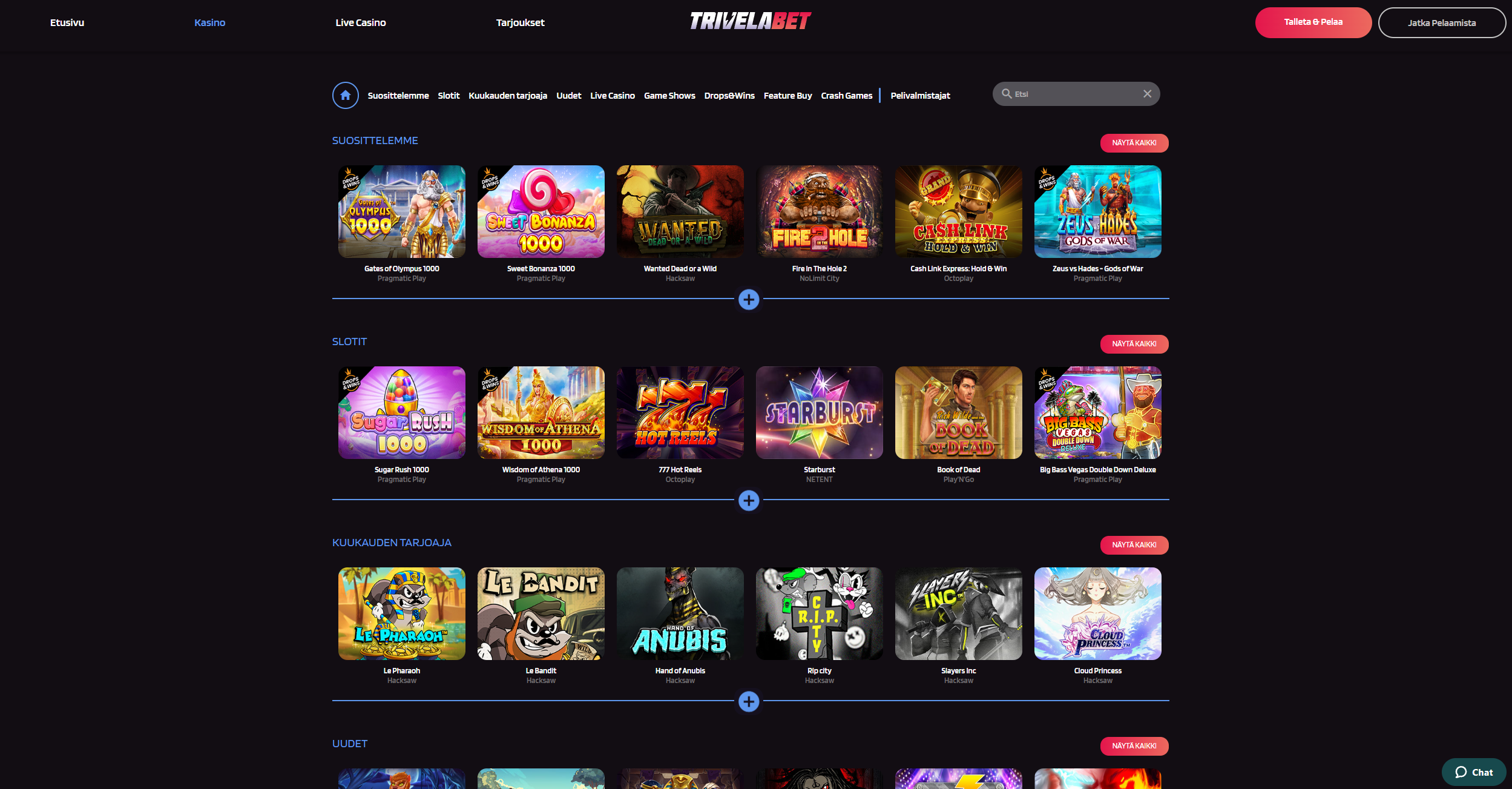 Trivelabet Casinon ulkoasu