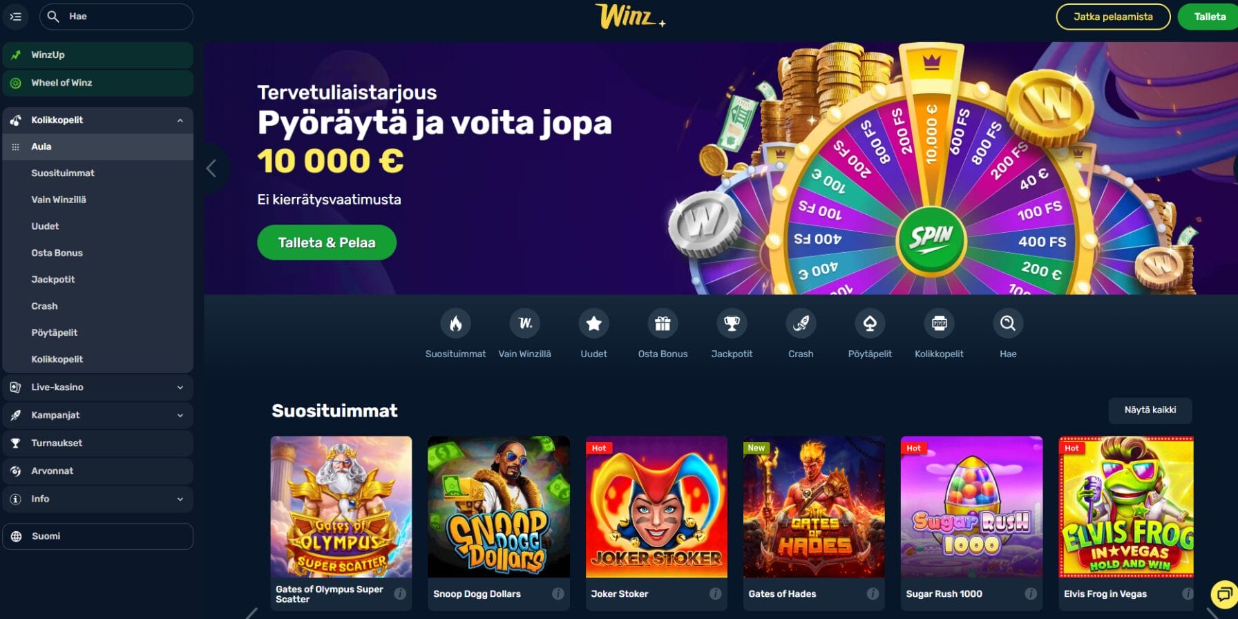 Winz Casinon ulkoasu