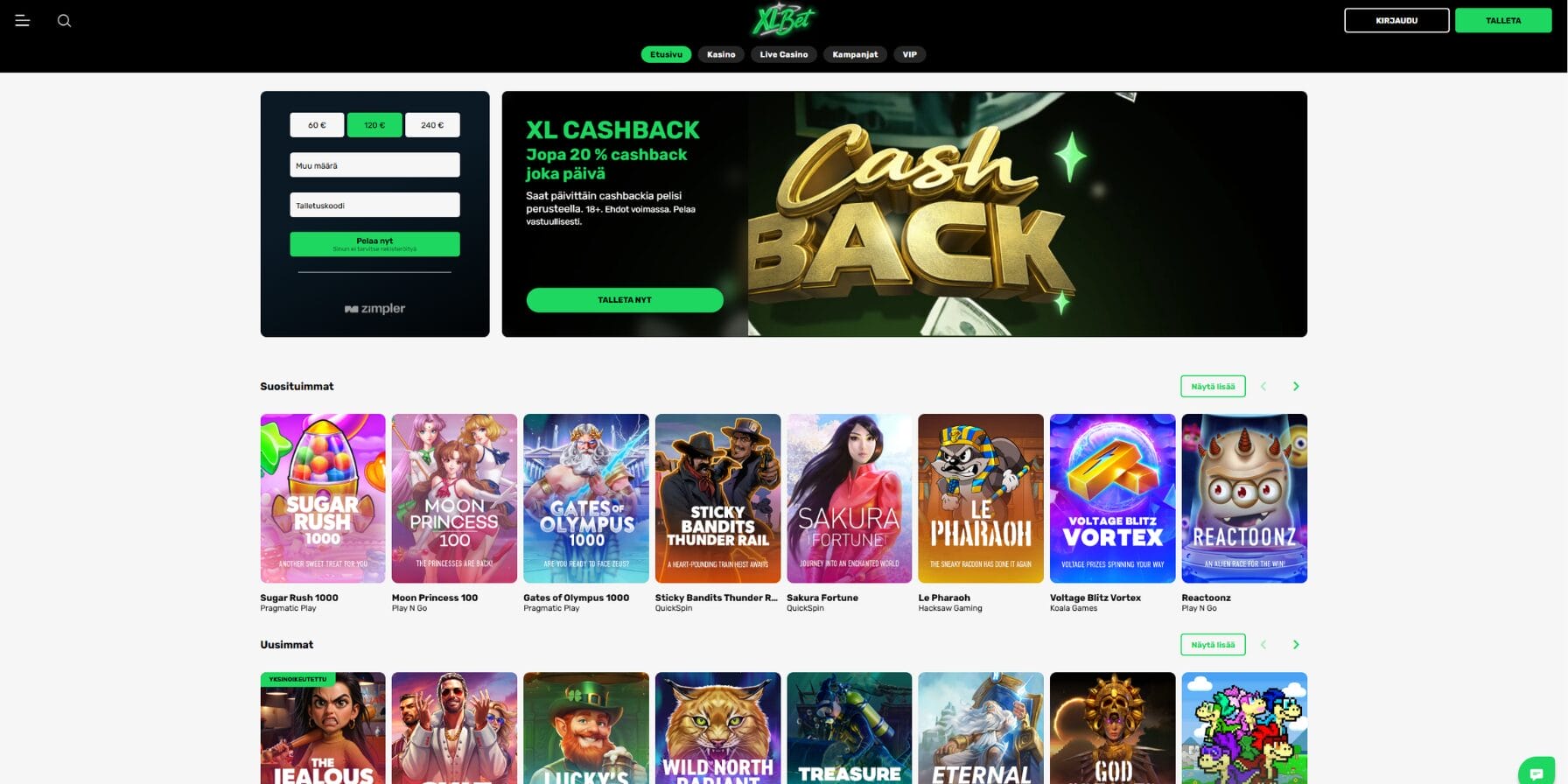 XLBet Casinon ulkoasu